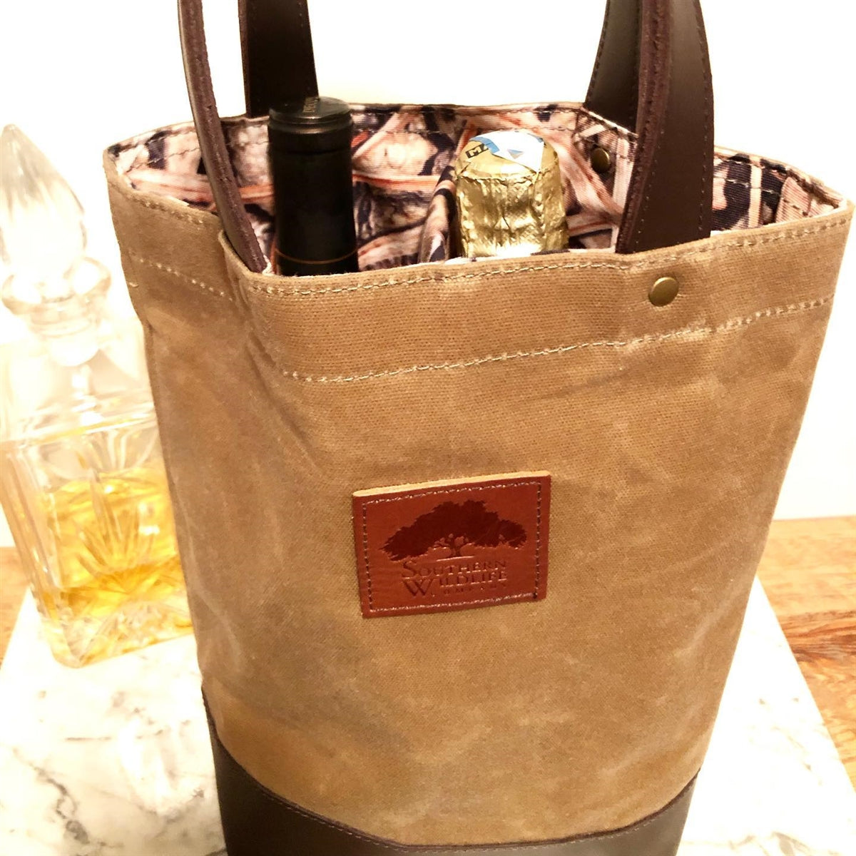 Waxed Canvas & Leather Wine Tote